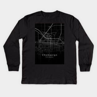 Champaign Illinois City Map dark Kids Long Sleeve T-Shirt